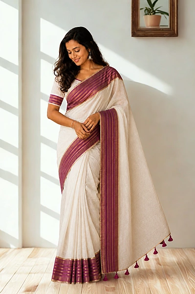 Mul cotton with Kanchi Border White With Pink
