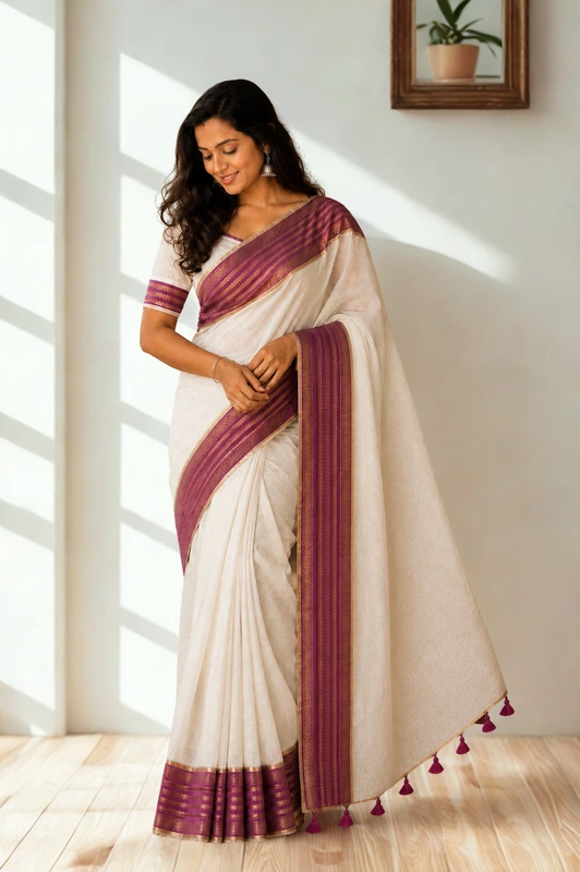Mul cotton with Kanchi Border White With Pink