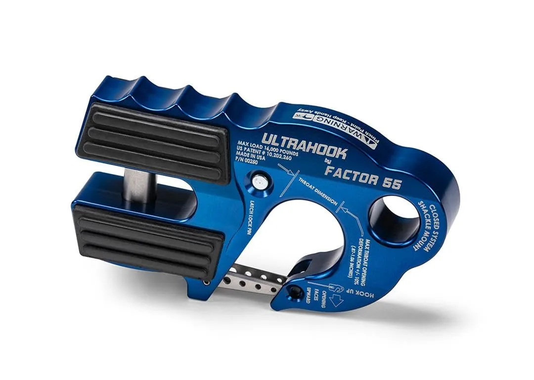 Factor 55 Ultrahook Closed System Shackle Pin Mount, Designed for Steel Cables and Synthetic Ropes - Blue