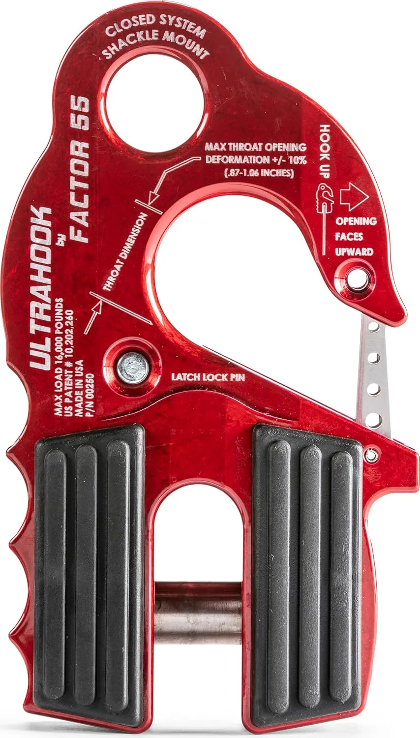 Factor 55 Ultrahook Closed System Shackle Pin Mount, Designed for Steel Cables and Synthetic Ropes - Red