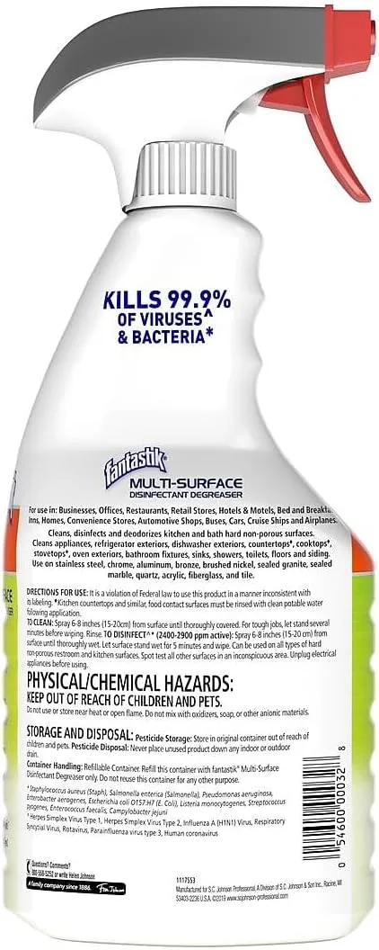 Fantastik SC Johnson Professional Disinfectant Degreaser, Fresh Scent, 32 Oz 1 Count (Pack of 1)
