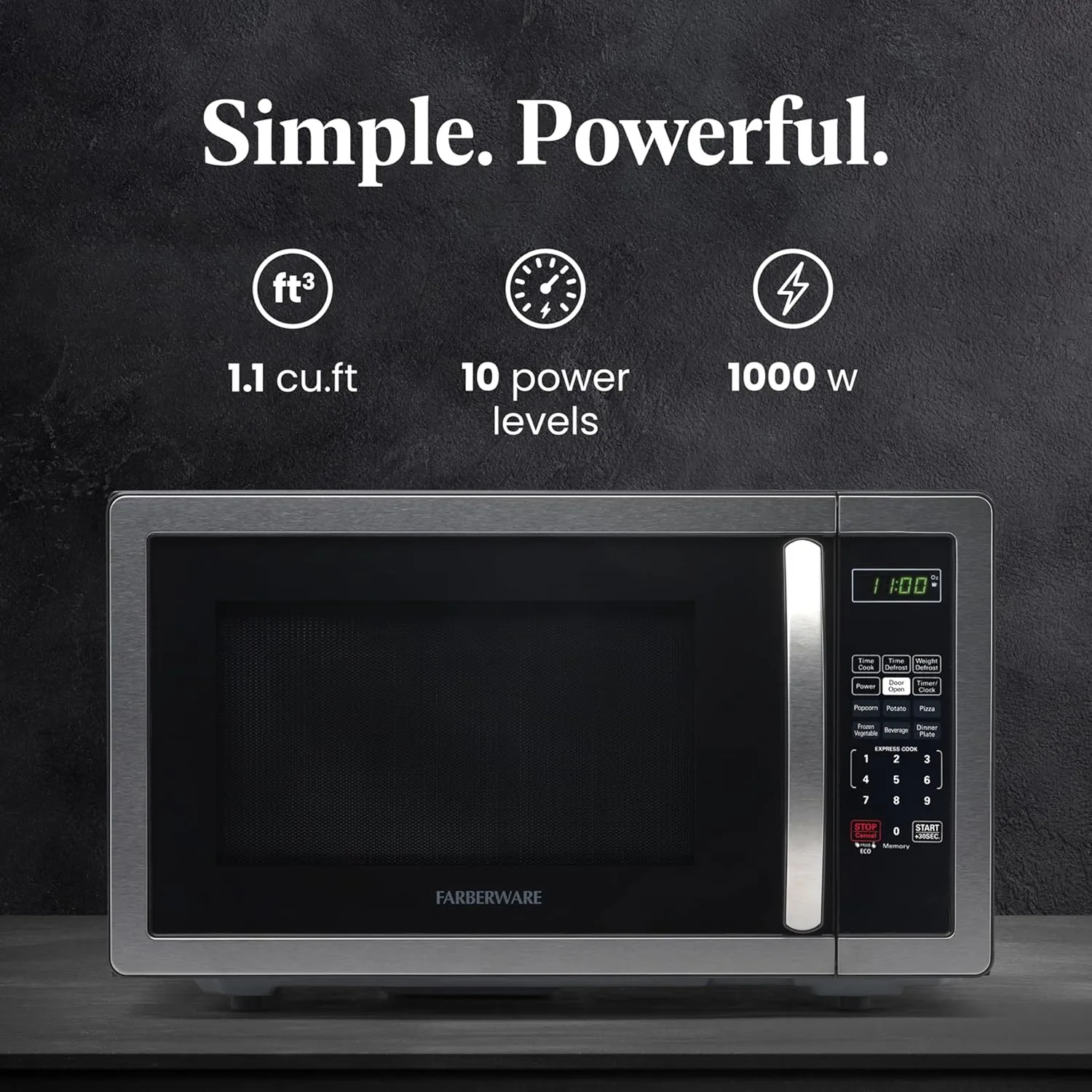 Farberware Countertop Microwave Oven 1000 Watts with LED Lighting & Child Lock
