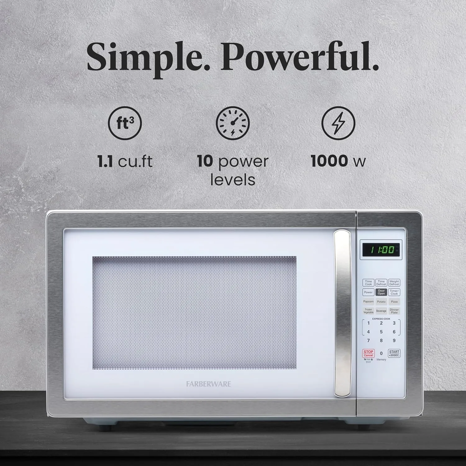 Farberware Countertop Microwave Oven 1000 Watts with LED Lighting & Child Lock