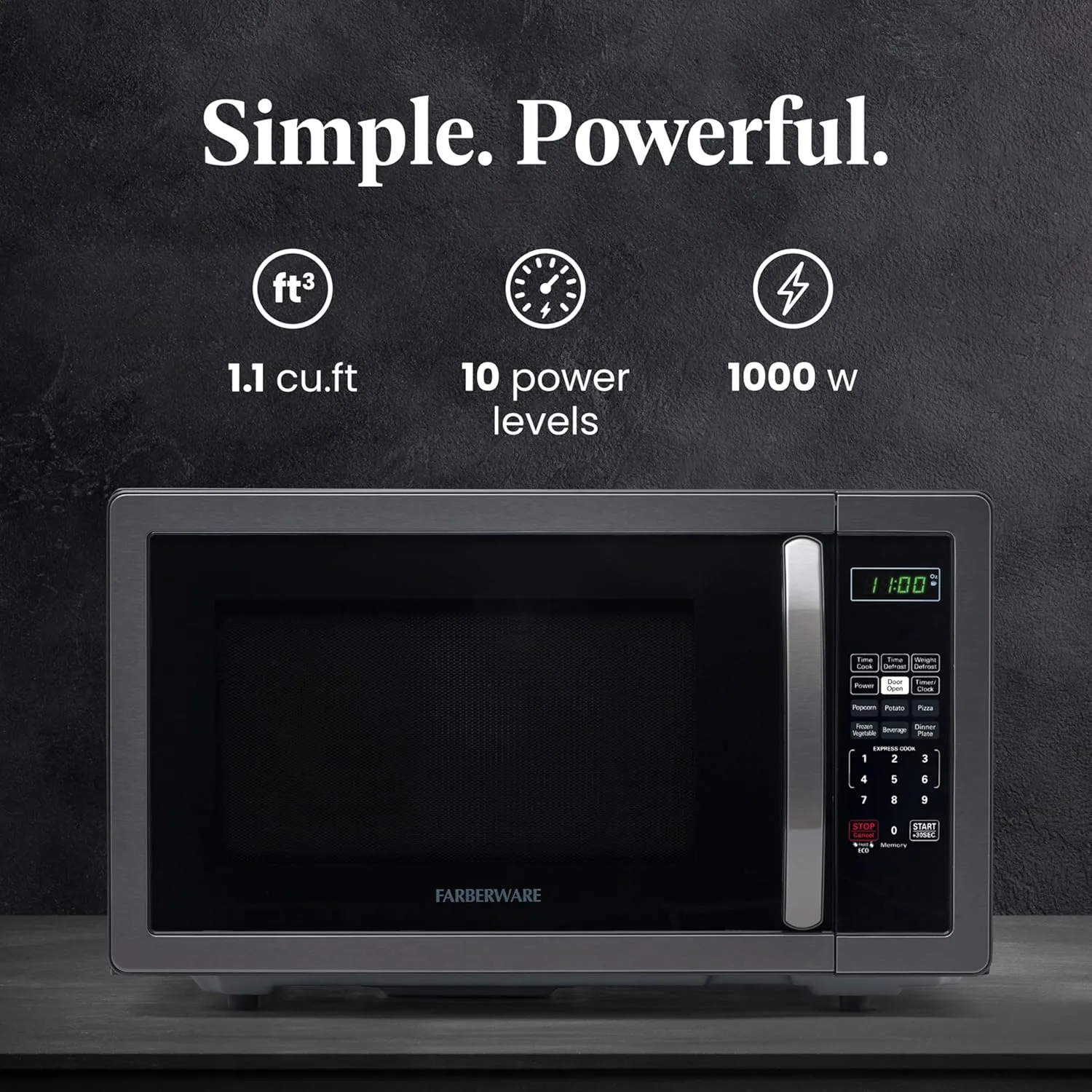 Farberware Countertop Microwave Oven 1000 Watts with LED Lighting & Child Lock