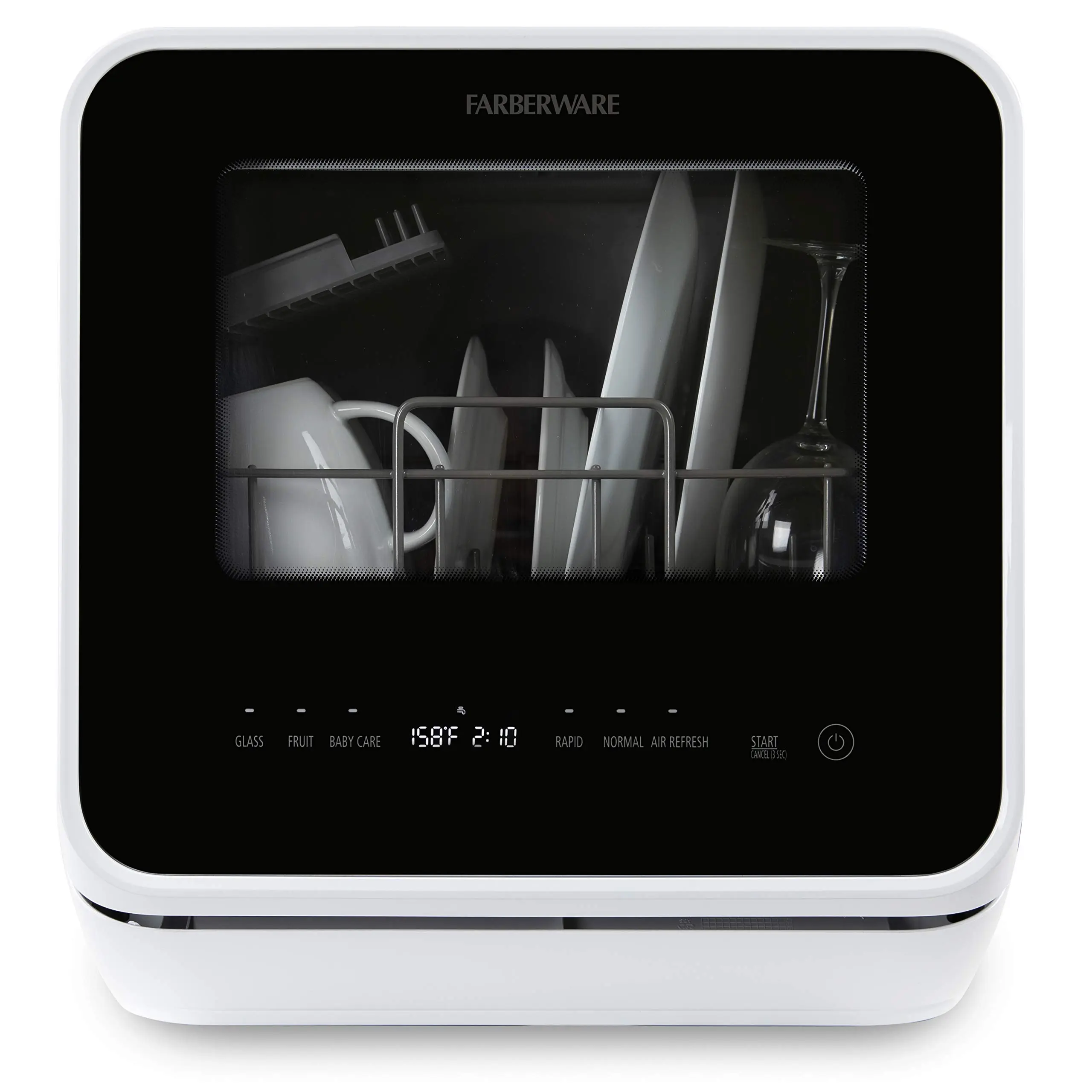 Farberware FDW05ASBWHA Complete Portable Countertop Dishwasher with 5-Liter Built-in Water Tank, 5 Programs, Baby Care
