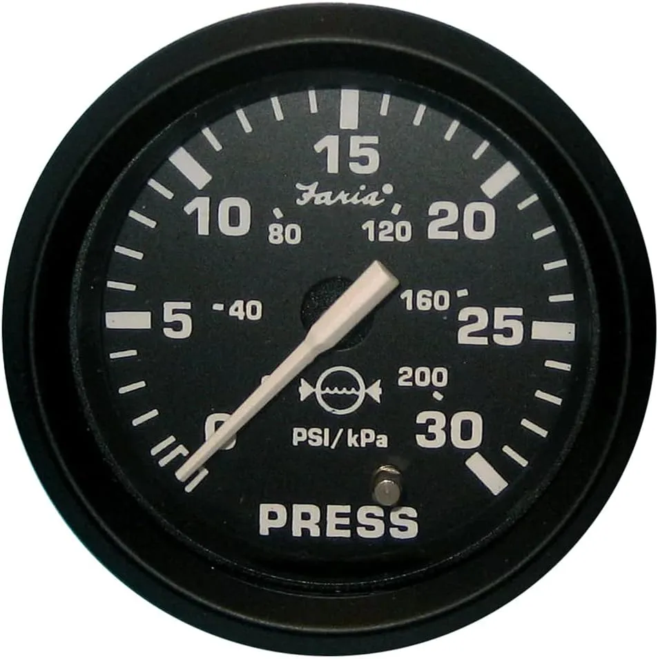 Faria 12810 Euro Water Pressure Gauge Kit 30 PSI - 2" , Black