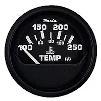Faria 12812 Euro Water Temperature Gauge (100-250°F) - 2", Black