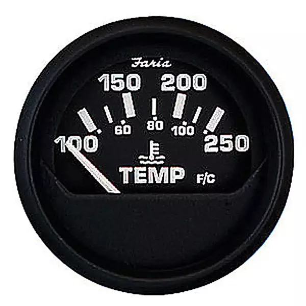 Faria 12812 Euro Water Temperature Gauge (100-250°F) - 2", Black