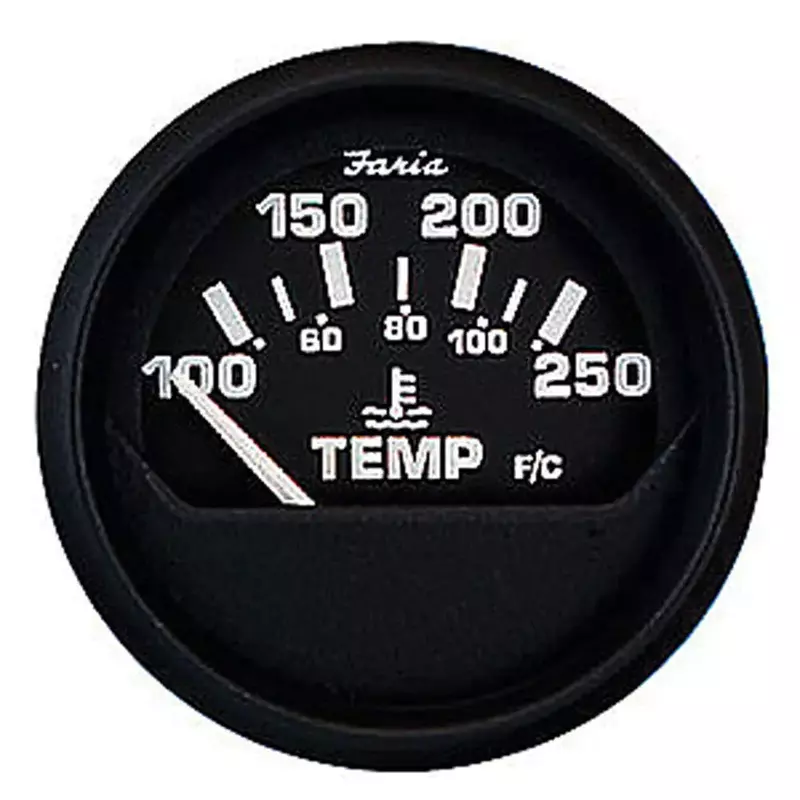 Faria 12812 Euro Water Temperature Gauge (100-250°F) - 2", Black