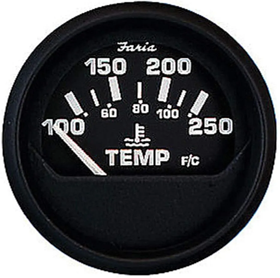 Faria 12812 Euro Water Temperature Gauge (100-250°F) - 2", Black