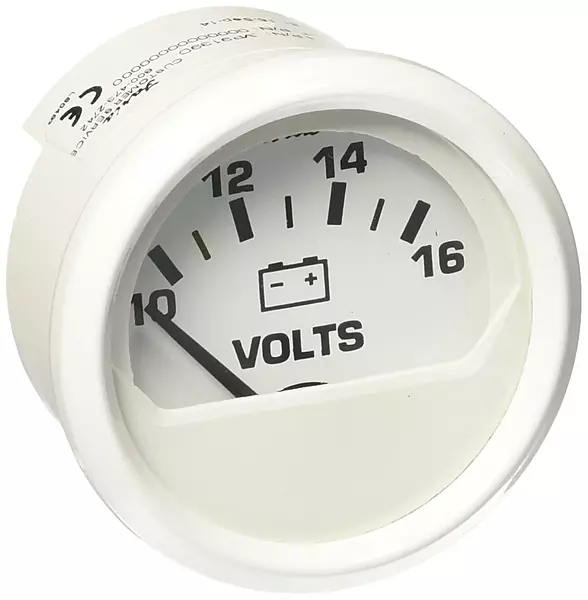 Faria Dress White 2" Voltmeter (10-16 VDC)