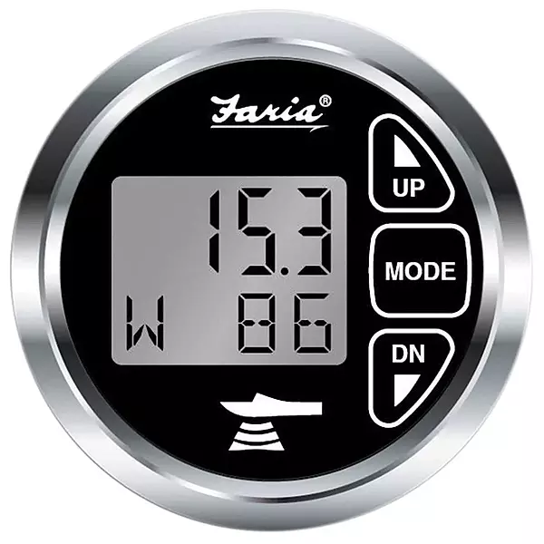 Faria 13752 Chesapeake Stainless Steel Depth Sounder with Air and Water Temperature (Transom Mounted Transducer) - 2", Black