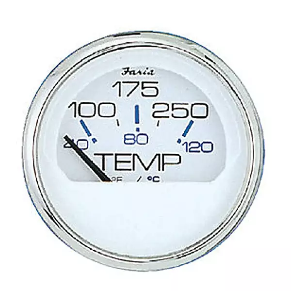 Faria 13804 Chesapeake Stainless Steel Water Temperature Gauge (100-250°F) - 2", White