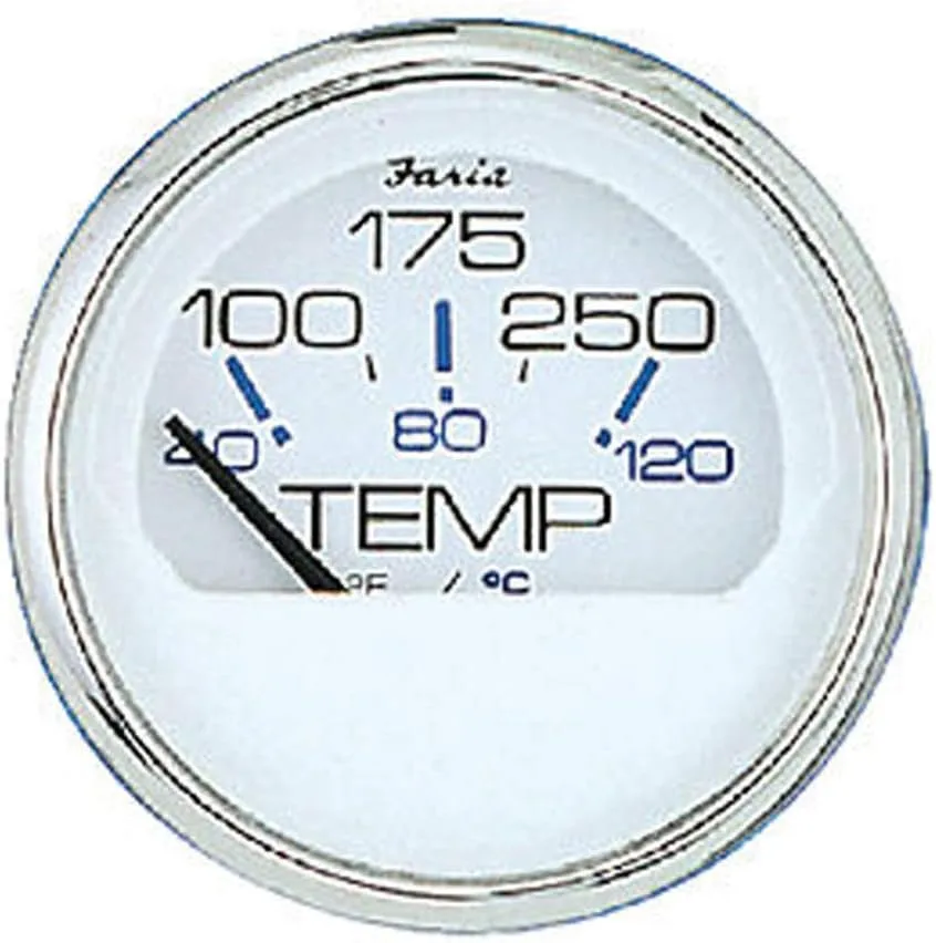 Faria 13804 Chesapeake Stainless Steel Water Temperature Gauge (100-250°F) - 2", White