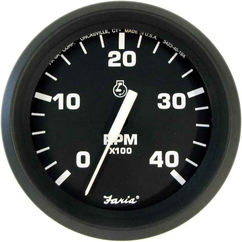 Faria 32842 Euro Tachometer Gauge 4000 RPM Diesel Mech Takeoff & VAR - 4" , Beige