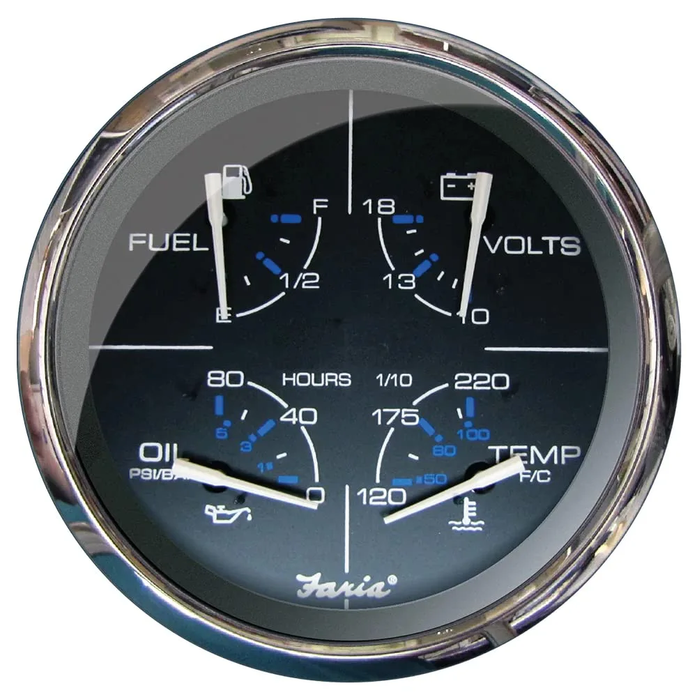 Faria Beede 33762 Multifunction 5" Gauge Fuel/Oil PSI/Water Temp/Voltmeter - Chesapeake, Black SS