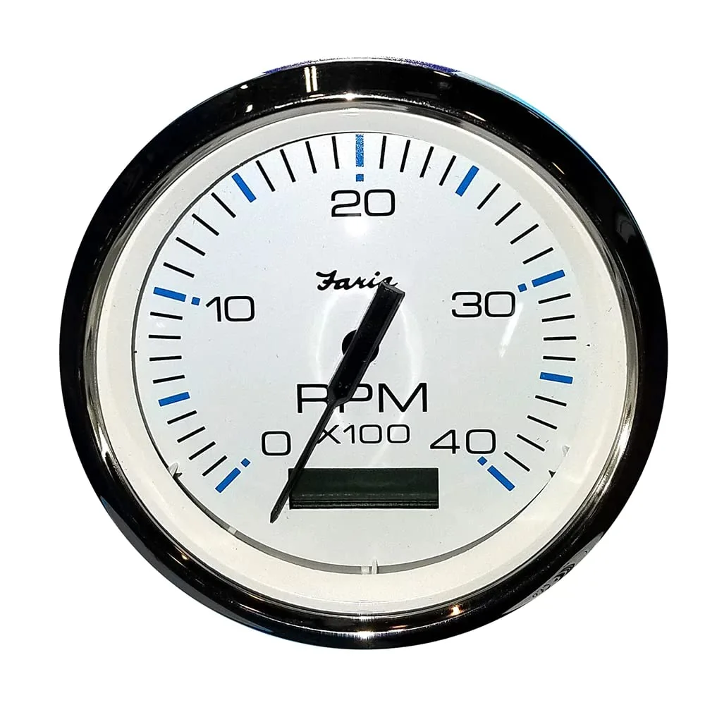 Faria Beede Instruments Faria 33834 Chesapeake Tachometer Gauge with Hourmeter Diesel - White SS, 4"