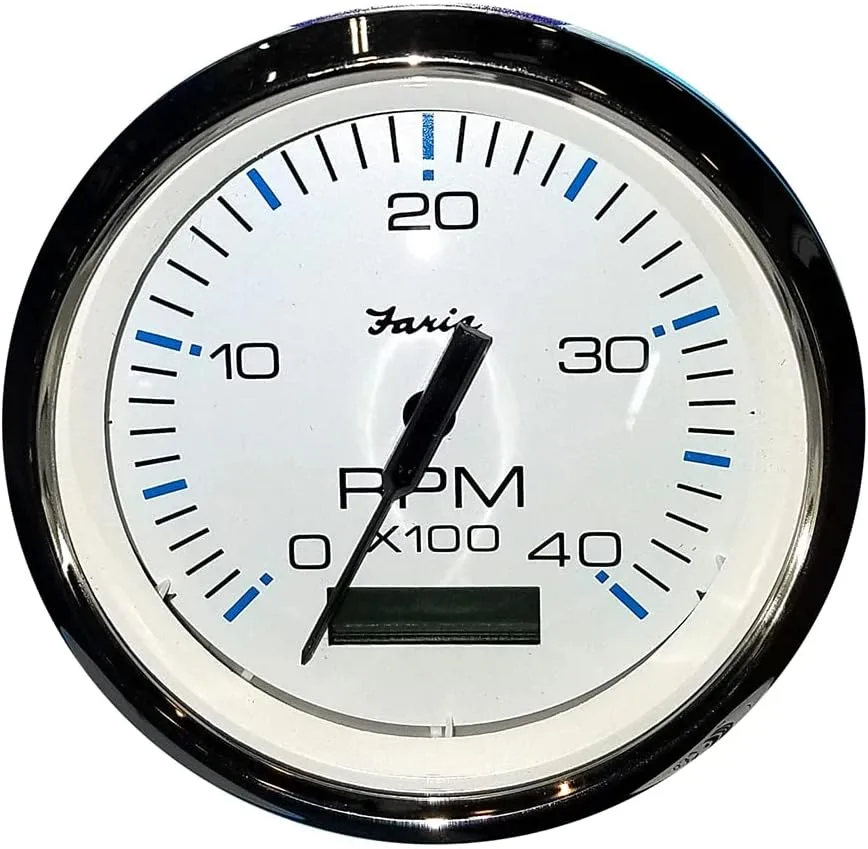 Faria Beede Instruments Faria 33834 Chesapeake Tachometer Gauge with Hourmeter Diesel - White SS, 4"