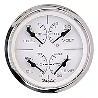 Faria Beede 33851 Chesapeake Stainless Steel Multifunction Fuel Level/Oil PSI (80 PSI)/Water Temp (100-250°F)/Voltmeter
