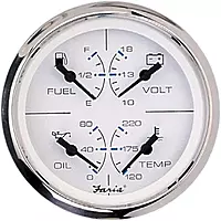 Faria Beede 33851 Chesapeake Stainless Steel Multifunction Fuel Level/Oil PSI (80 PSI)/Water Temp (100-250°F)/Voltmeter