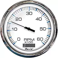 Faria 33863 Chesapeake Stainless Steel Tachometer with Hourmeter (6000 RPM) Gas - 5", White
