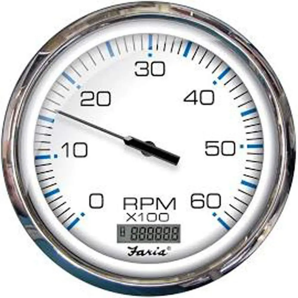 Faria 33863 Chesapeake Stainless Steel Tachometer with Hourmeter (6000 RPM) Gas - 5", White