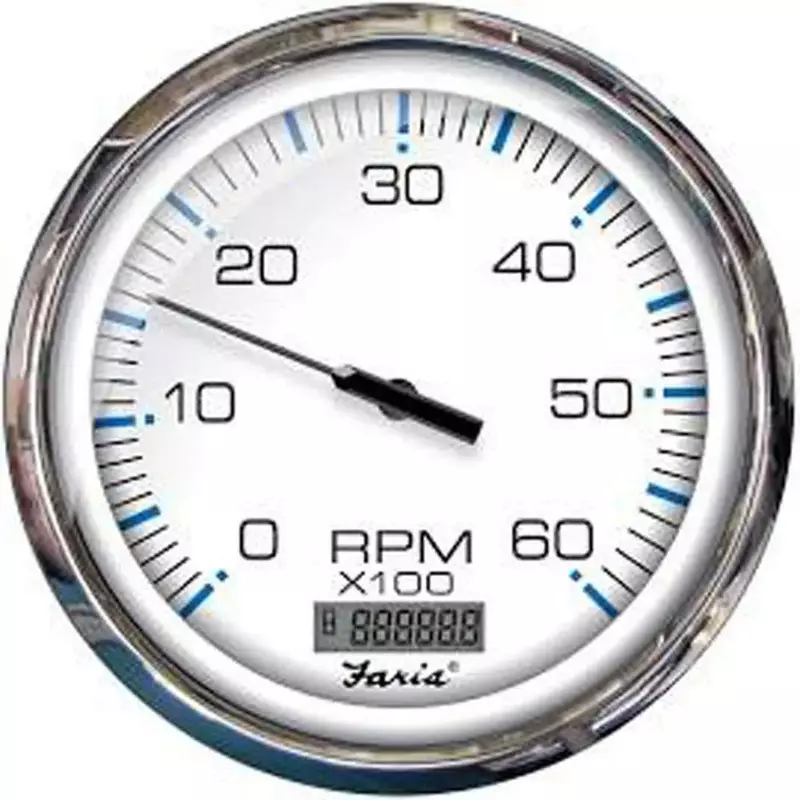 Faria 33863 Chesapeake Stainless Steel Tachometer with Hourmeter (6000 RPM) Gas - 5", White