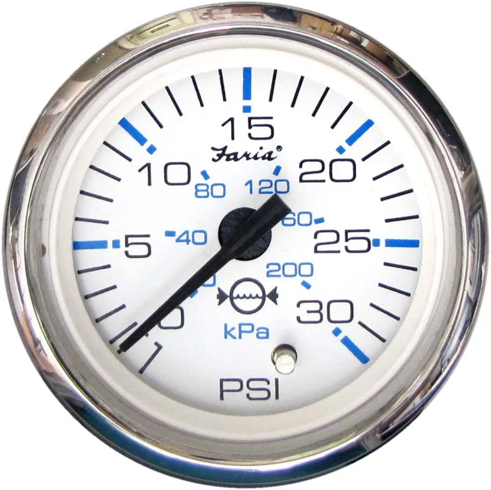 FARIA BEEDE 13812 Chesapeake Stainless Steel Water Pressure Gauge Kit (30 PSI) - 2", White , Black