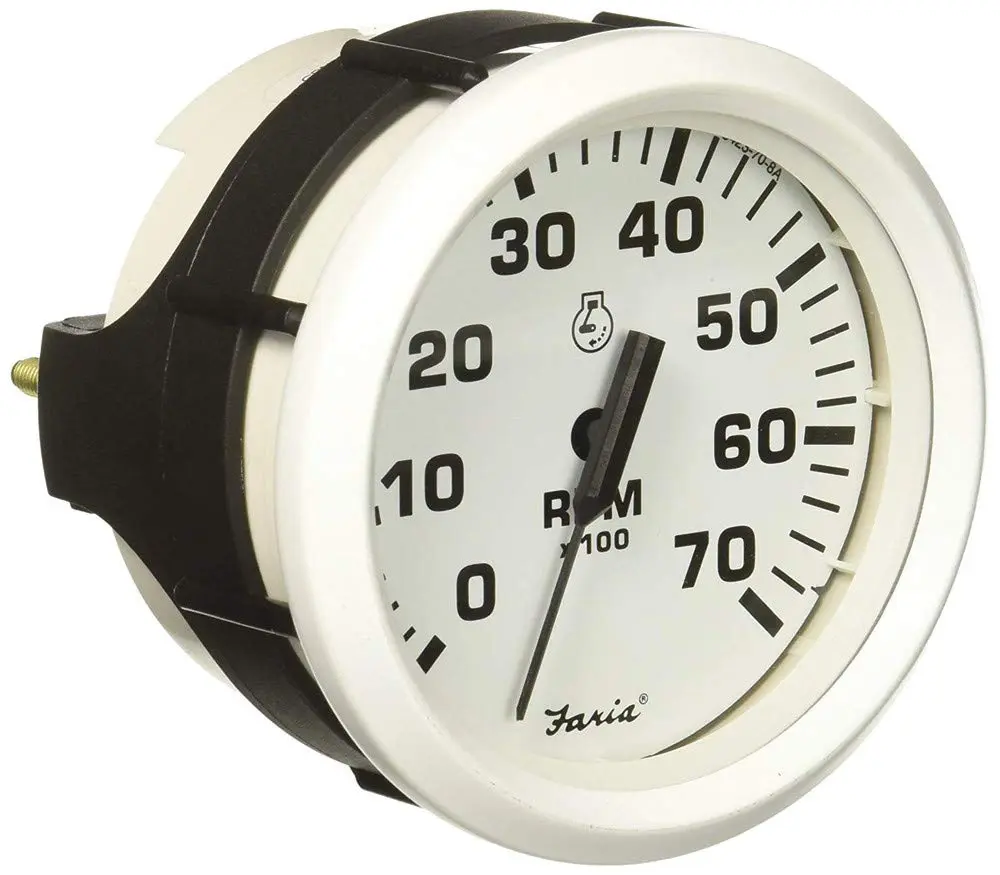 Faria Beede 33104 Dress White 4" Tachometer - 7000 RPM (Gas) (All Outboards)