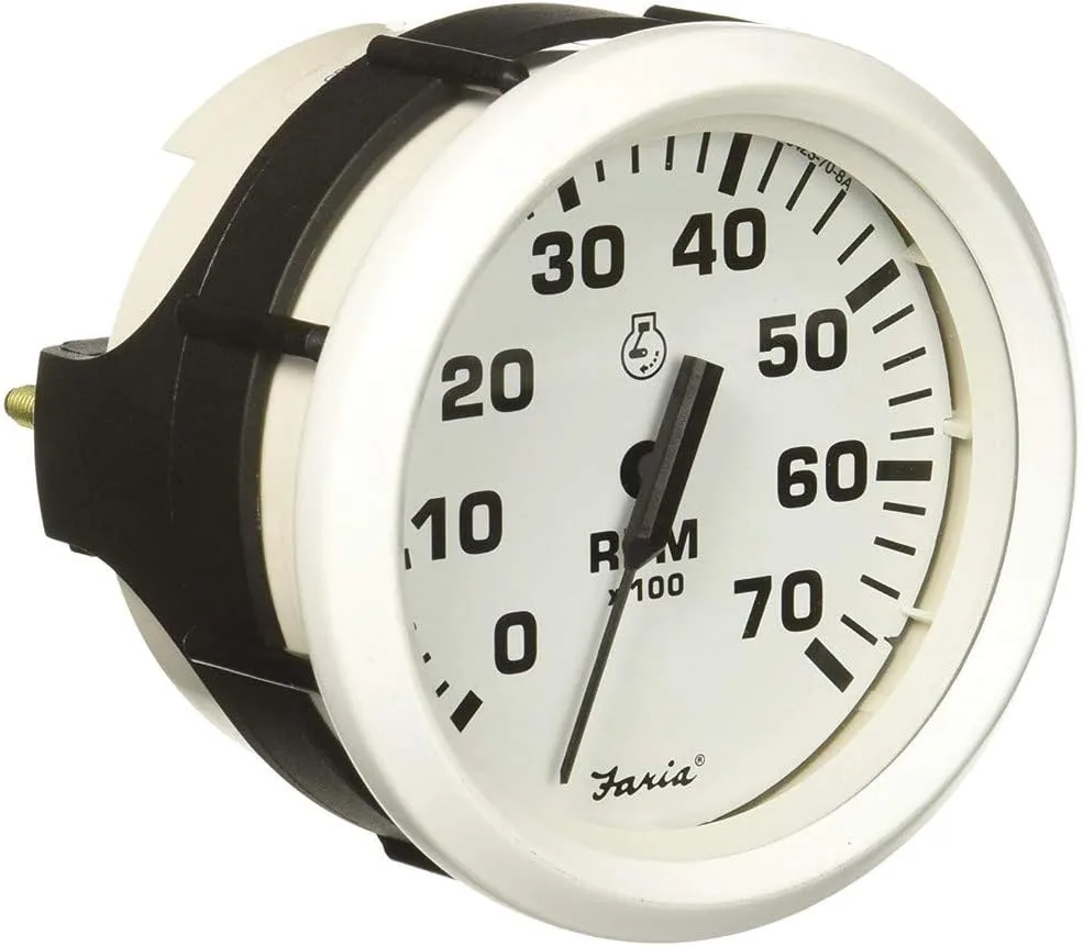 Faria Beede 33104 Dress White 4" Tachometer - 7000 RPM (Gas) (All Outboards)