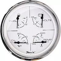 FARIA BEEDE 33864 Chesapeake Stainless Steel Multifunction Fuel Level/Oil PSI (80 PSI)/Water Temp (100-250°F)/Voltmeter