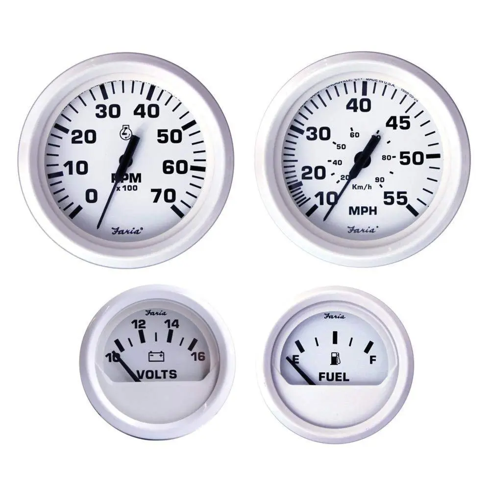 Faria Beede KT9794 Dress White Outboard 4-Gauge Boxed Set - Speedometer/Tachometer/Fuel Level/Voltmeter