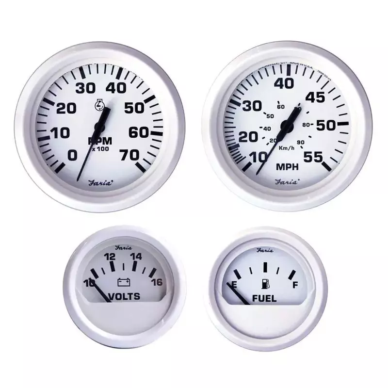 Faria Beede KT9794 Dress White Outboard 4-Gauge Boxed Set - Speedometer/Tachometer/Fuel Level/Voltmeter