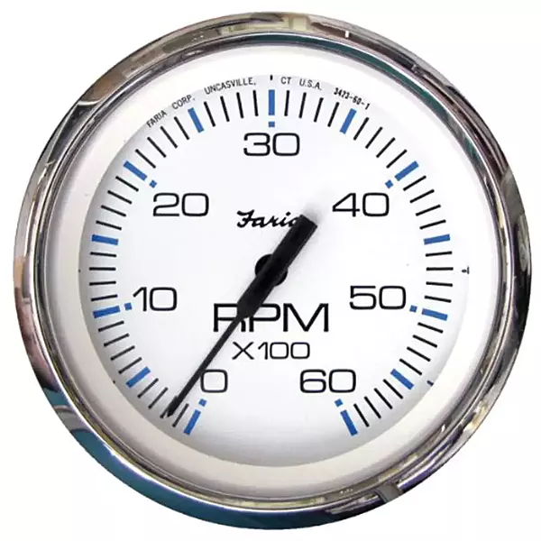 Faria Chesapeake White SS 4" Tachometer - 6000 RPM (Gas) (Inboard & I/O)
