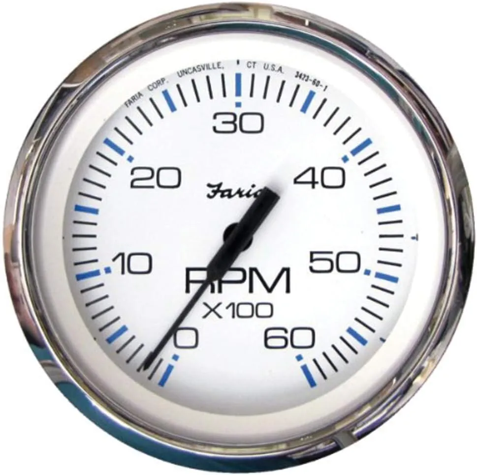 Faria Chesapeake White SS 4" Tachometer - 6000 RPM (Gas) (Inboard & I/O)