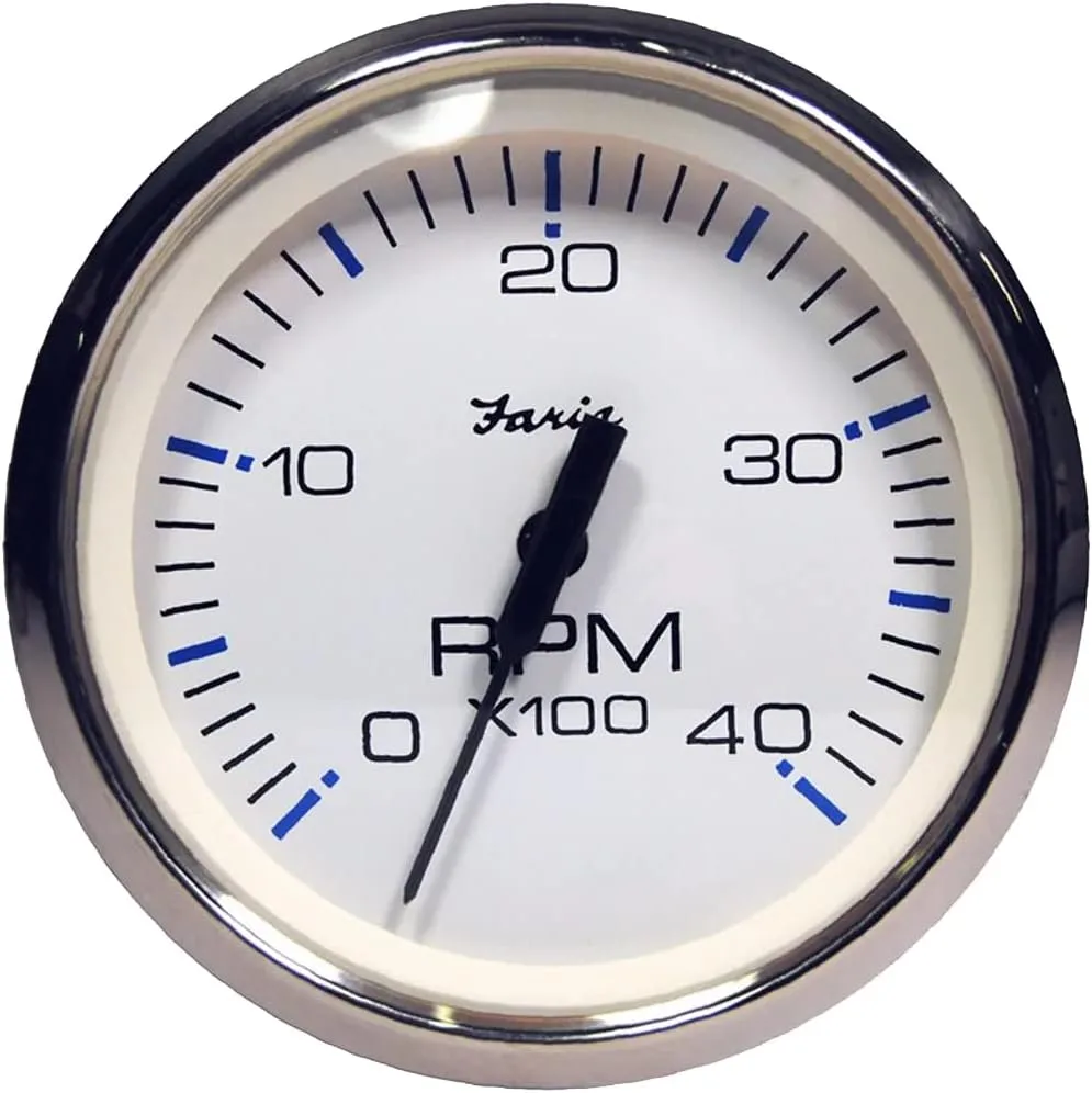 Faria Beede Instruments Faria Chesapeake White SS 434; Tachometer - 4,000 RPM (Diesel - Magnetic Pick-Up)