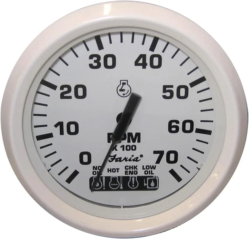 Faria Beede 13547541 Faria Dress White 4 Tachometer W/systemcheck Indicator - 7,000 RPM [Gas - Johnson/Evinrude Outboard]