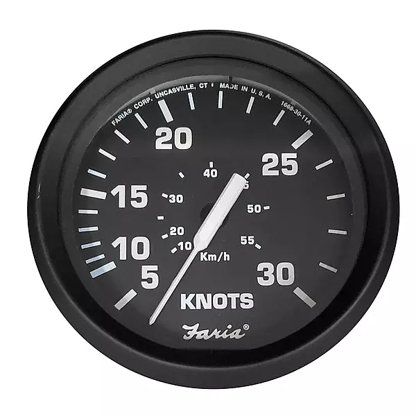 Faria Euro Black 4" Speedometer - 30 Knot (Pitot)