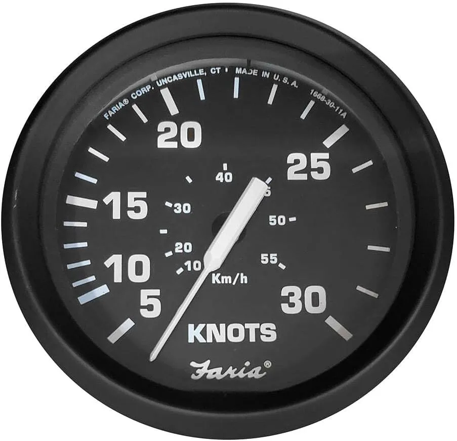Faria Euro Black 4" Speedometer - 30 Knot (Pitot)