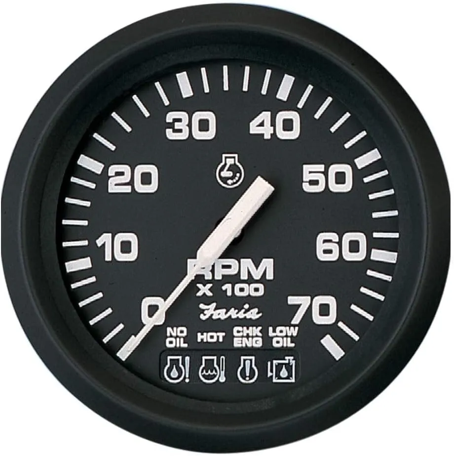 Faria Euro Black 4 Tachometer w/Systemcheck Indicator - 7,000 RPM (Gas - Johnson / Evinrude Outboard)