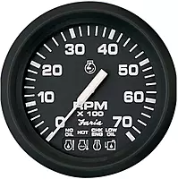 Faria Euro Black 4 Tachometer w/Systemcheck Indicator - 7,000 RPM (Gas - Johnson / Evinrude Outboard)