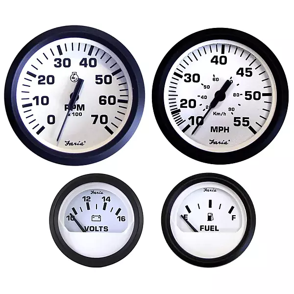 Faria KT9795 Euro Tachometer Water Speedometer Outboard Set - White