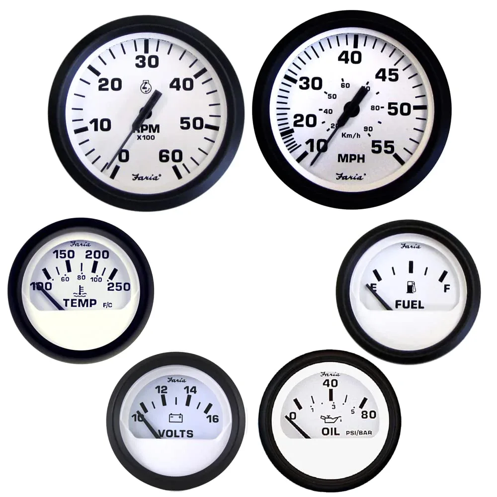 Faria Beede Instruments Faria KT9798 Euro Tachometer Speedometer Volt Inboard Set - White