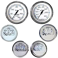 Faria KTF001 Chesapeake Stainless Steel Inboard 6-Gauge Boxed Set - Speedometer/Tachometer/Fuel Level/Voltmeter/Water