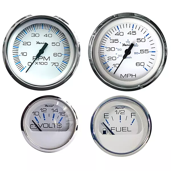 Faria Beede Instruments Faria KTF002 O/B 4-Gauge Boxed Set - Chesapeake White, Stainless Steel