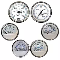Faria Chesapeake White withStainless Steel Bezel Boxed Set of 6 - Speed, Tach, Fuel Level, Voltmeter