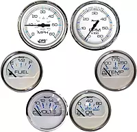 Faria Chesapeake White withStainless Steel Bezel Boxed Set of 6 - Speed, Tach, Fuel Level, Voltmeter