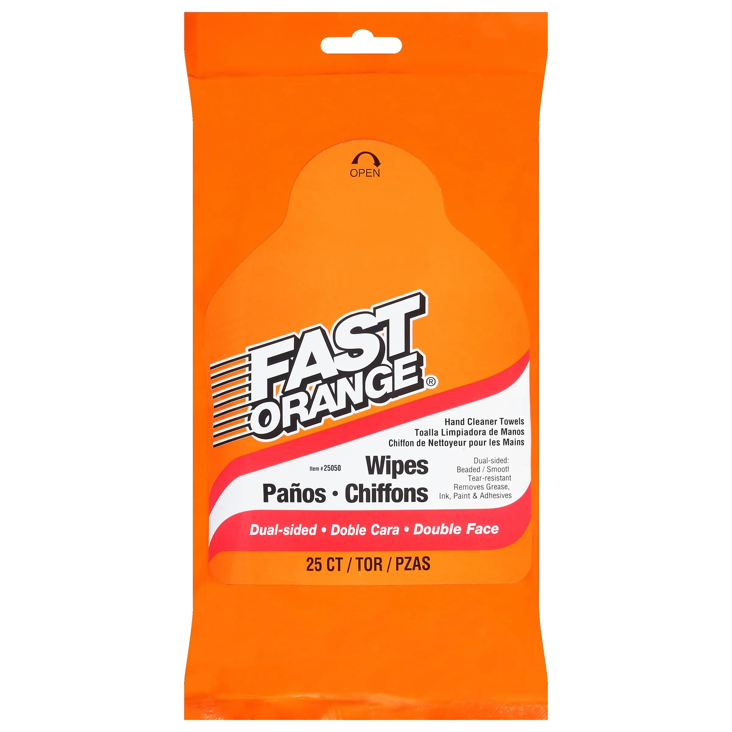Fast Orange 25050 Hand Cleaner Wipes - Heavy Duty Mechanic Wipes, 25 Count