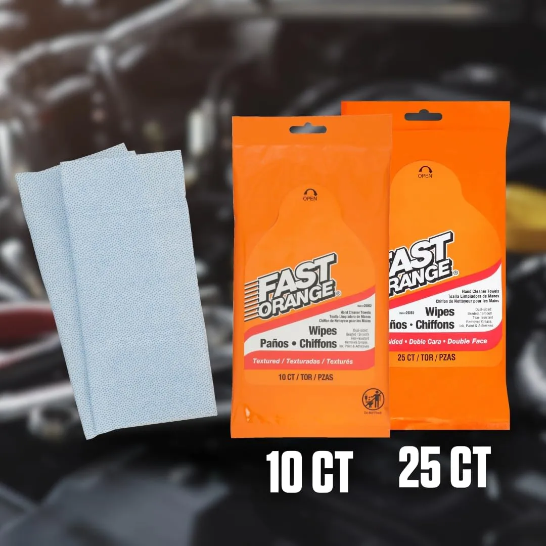 Fast Orange 25050 Hand Cleaner Wipes - Heavy Duty Mechanic Wipes, 25 Count