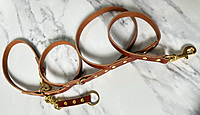 Cross Body Dog Leash 1/2 inch English Bridal Full Grain Leather with Solid Brass Hardware